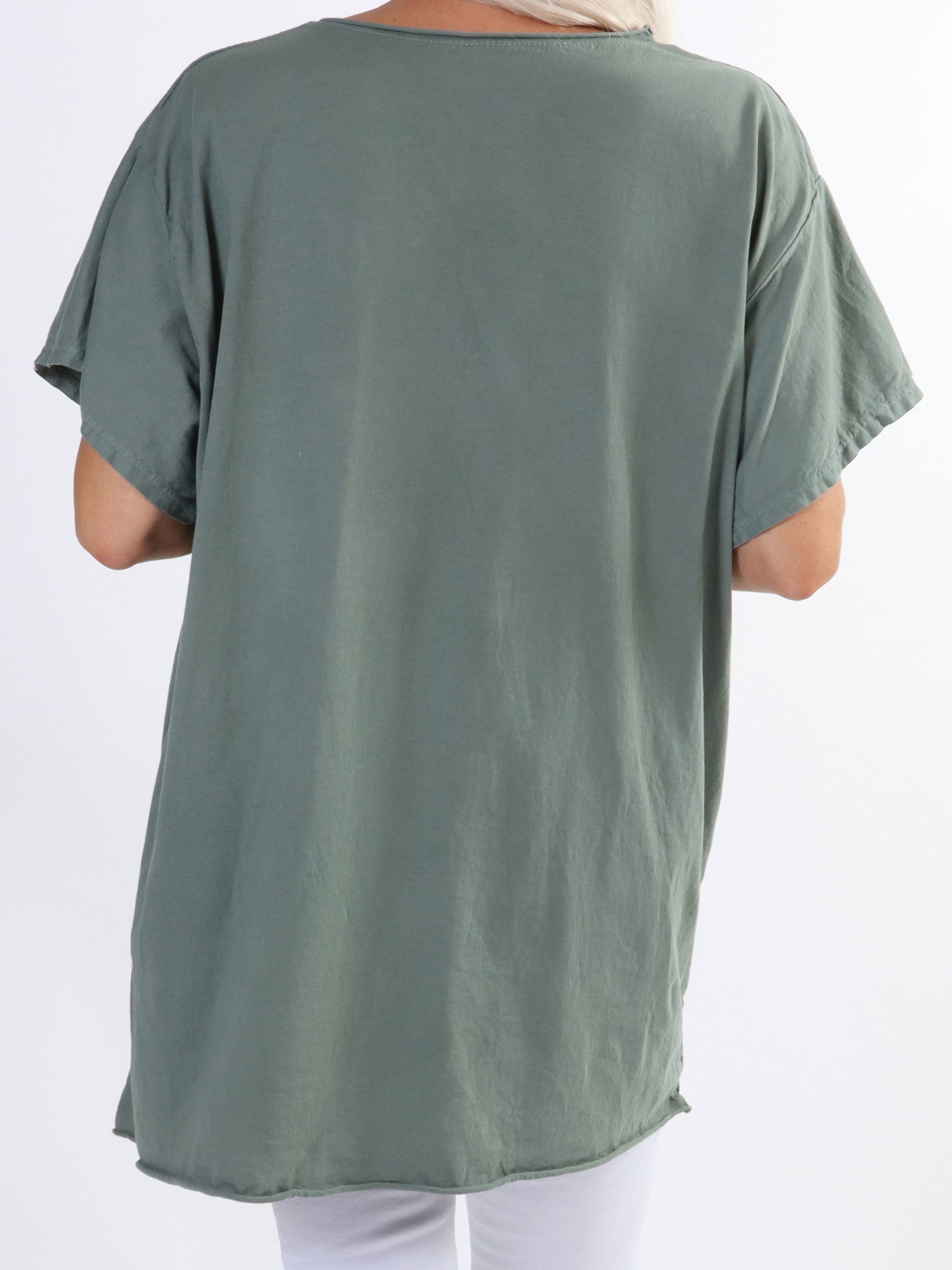 Alison - Bomulls t-shirt med v-ringning i plusstorlek - Army